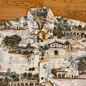 High Seas Trading Co. Hawaiian Button Up Shirt California Missions Medium